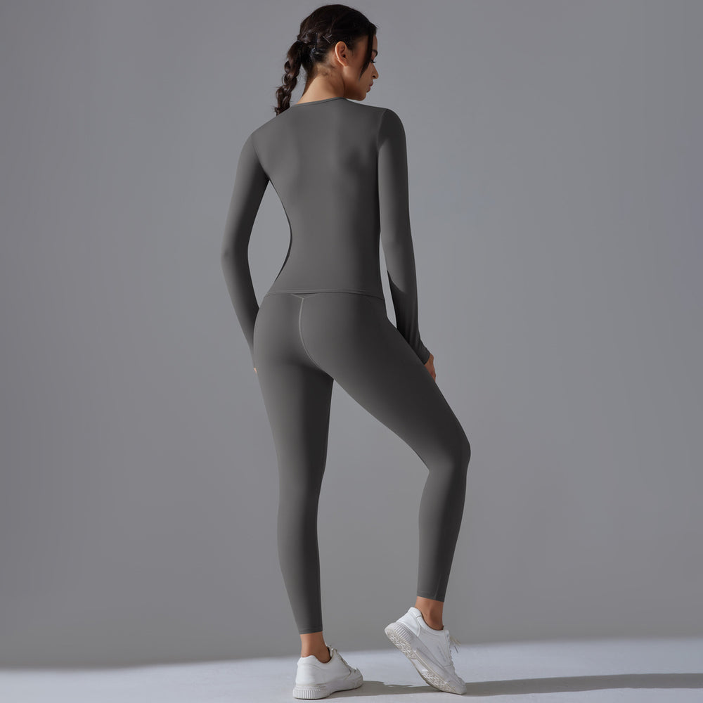 new arrival: brushed nylon long-sleeve yoga set - high-stretch, breathable, compression activewear two-piece for running and fitness