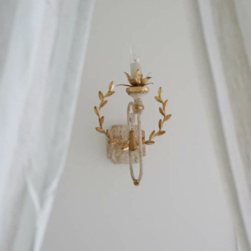 French country gold wheat ear single head wall lamp - vintage distressed wood art living room hallway aisle wall light - export quality