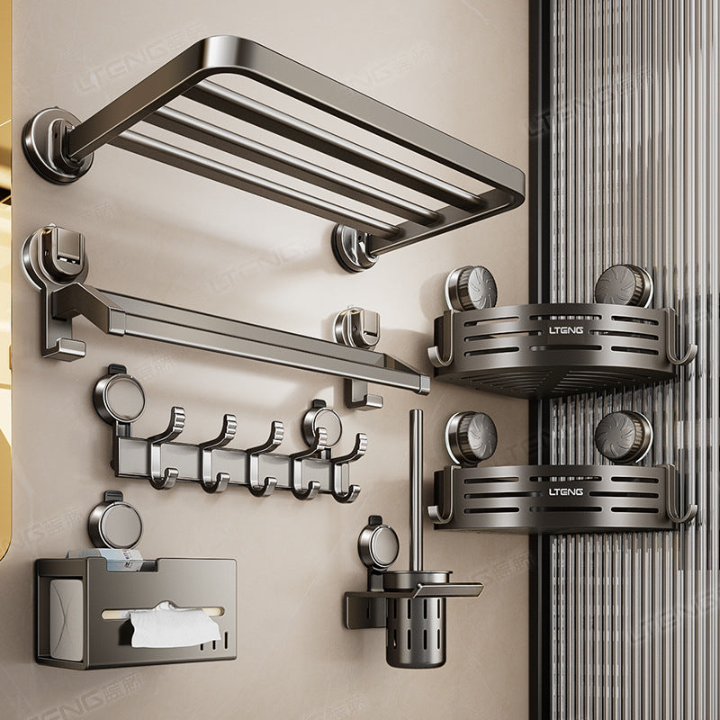 [Sample customization] Bathroom strong suction cup bath towel rack space aluminum rack non-punching towel storage rack