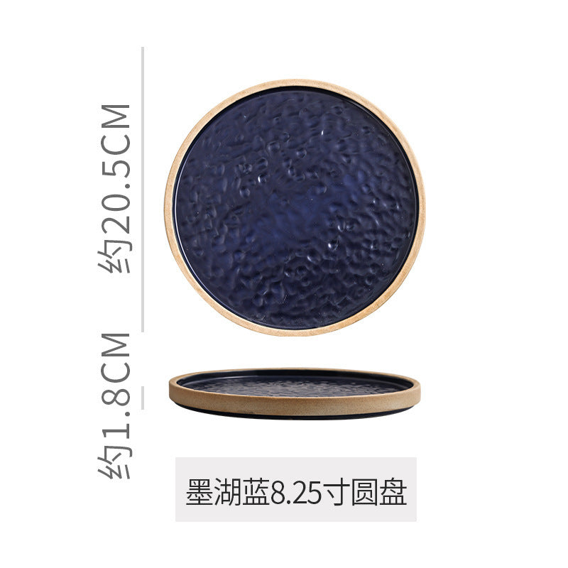 Retro stoneware western food steak plate japanese style with edge restaurant hotel for homestylish shallow plate dessert side dish plate