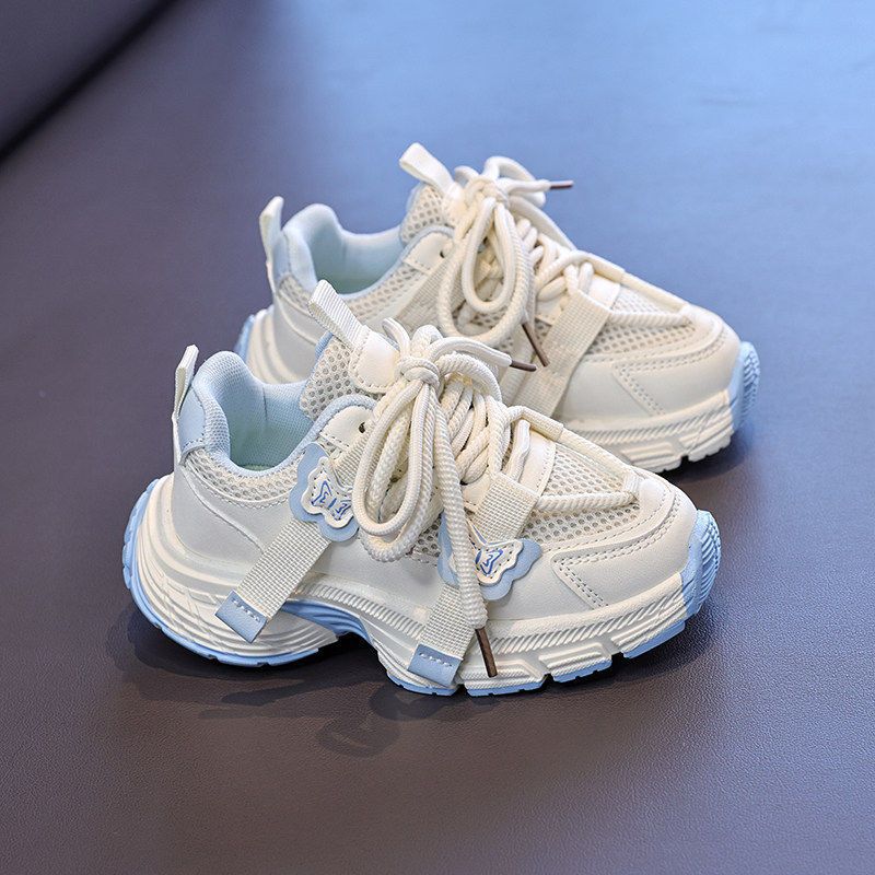 Girls' athletic shoes -  summer mesh breathable kids' chunky sneakers - big kids' student running white shoes