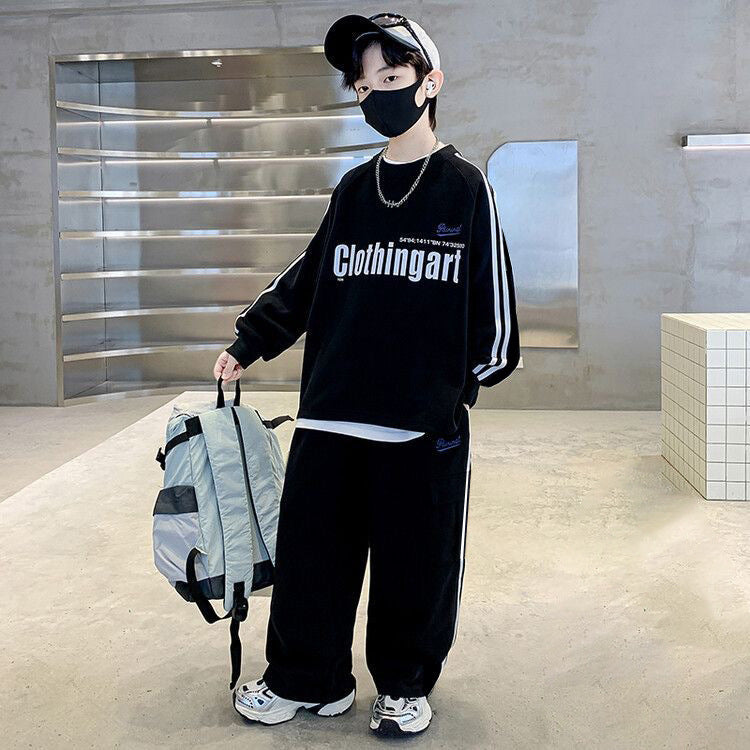 Boys' fall outfit set  new kids' spring/autumn stylish casual tracksuit, trendy hoodie for older boys