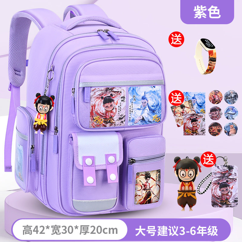New nezha backpack for elementary school students, grades 1-6, lightweight, spine-protecting, load-reducing, large capacity for boys and girls