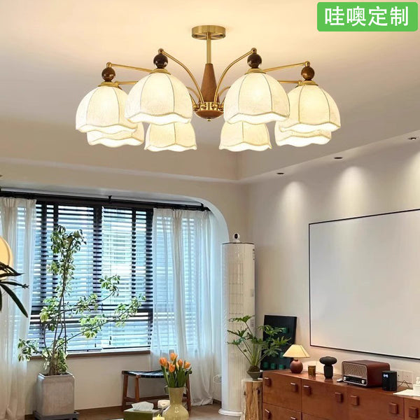 [Wow] French retro ceiling lamp American solid wood Nanyang style fabric printing medieval wabi sandy wind chandelier