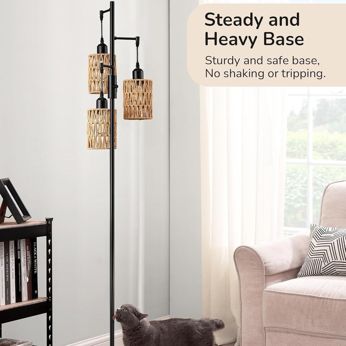 Rattan lampshade floor lamp retro American simple industrial style living room study bedroom standing lamp customization  hot sale