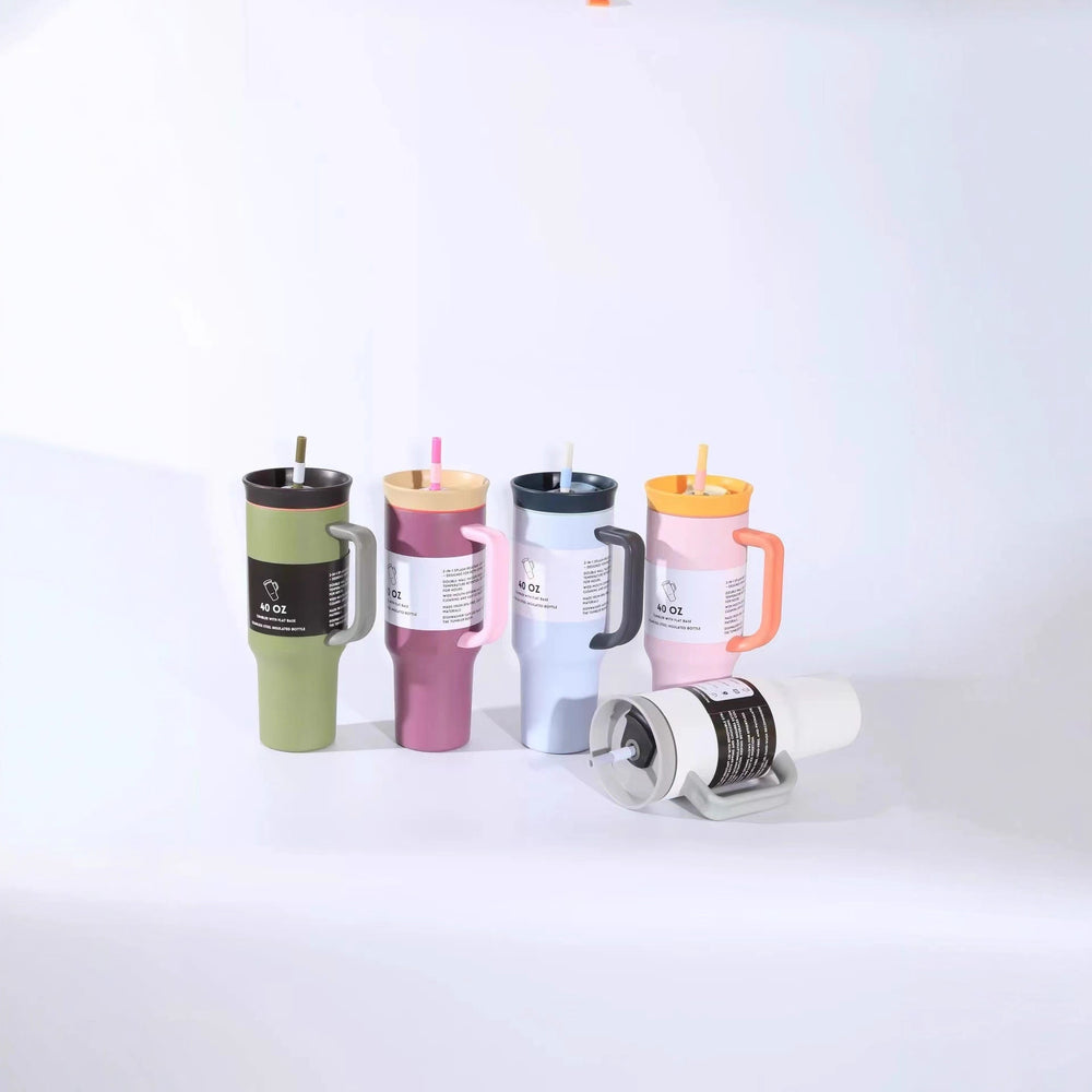 New arrival high-looking ice cup 304 stainless steel ice cup personalized coffee double drinking straw thermos cup wholesale