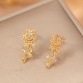 [titanium steel] gorgeous full diamond rose copper inlaid zirconium necklace light luxury niche high-end collarbone chain earrings set