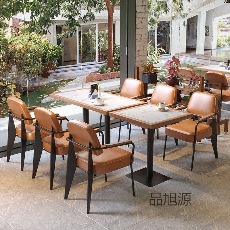 American restaurant Solid wood rock slab table and chair combination Cafe Dessert shop Western restaurant Retro long table Bistro square table