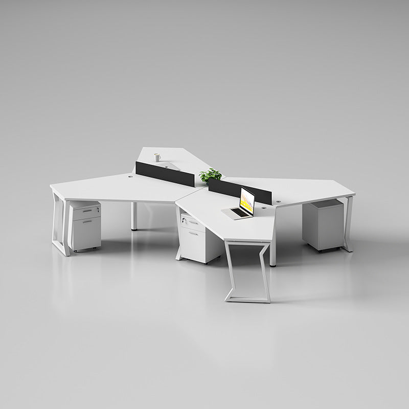 Office workstation desk set - creative 3-person irregular shaped desk and chair combination for multiple employees