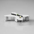 Office workstation desk set - creative 3-person irregular shaped desk and chair combination for multiple employees
