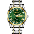 Business gold classic roman style watch stainless steel dual calendar non-mechanical waterproof quartz men's wristwatch - custom logo available