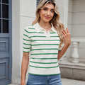 European and american cross-border e-commerce new    casual striped knitwear turn-down collar sweater top for women