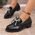 export plus size chunky heel loafers for women,  spring/autumn new collection, british style bowknot slip-on leather shoes