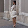 e-commerce  european and american spring women's lapel tassel knitting shirt outwear half-length hip skirt fashionsuit