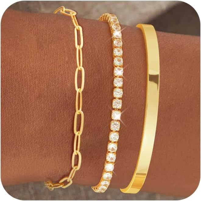 Fashion cross-border new arrival inlaid single zircon open bracelet glossy plain ring tennis chain bracelet multi-piece set of jewelry