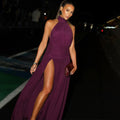 women's clothing  spring/summer new fashion halter neck sexy backless maxi dress with tie-up and slit