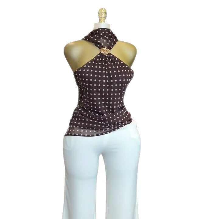 European and american cross-border women's fashion:  summer new sexy halter neck polka dot print spicy girl tank top