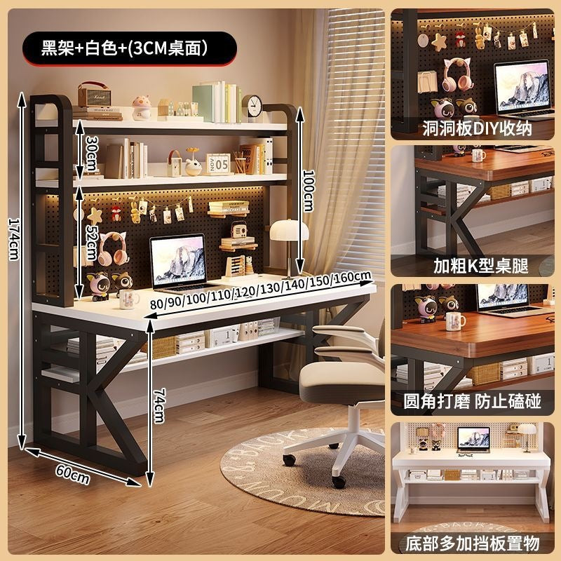 Thickened solid wood desk computer desk for home hole desk bookshelf table all-in-one combination student bedroom office desk