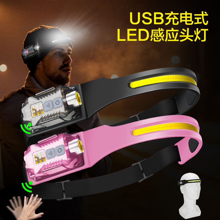 Cross-border silicone induction headlight Type-C charging outdoor multi-function flashlight portable night fishing COB headlight