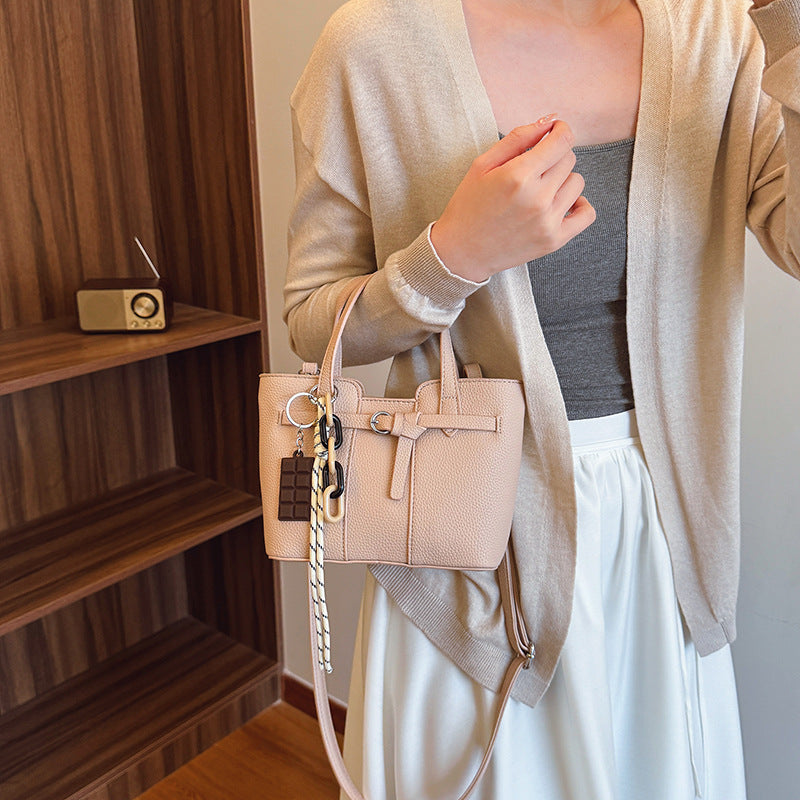 Cross-border retro lychee pattern portable bucket bag women's bag temperament commuter tote bag fashionable versatile shoulder messenger bag