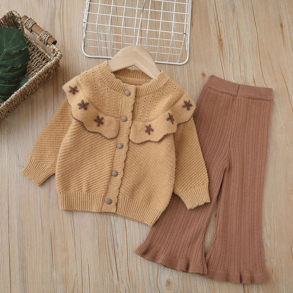 Girls' knitted sweater two-piece set -  autumn/winter new collection - bowknot cardigan and knit sweater outfit for little girls