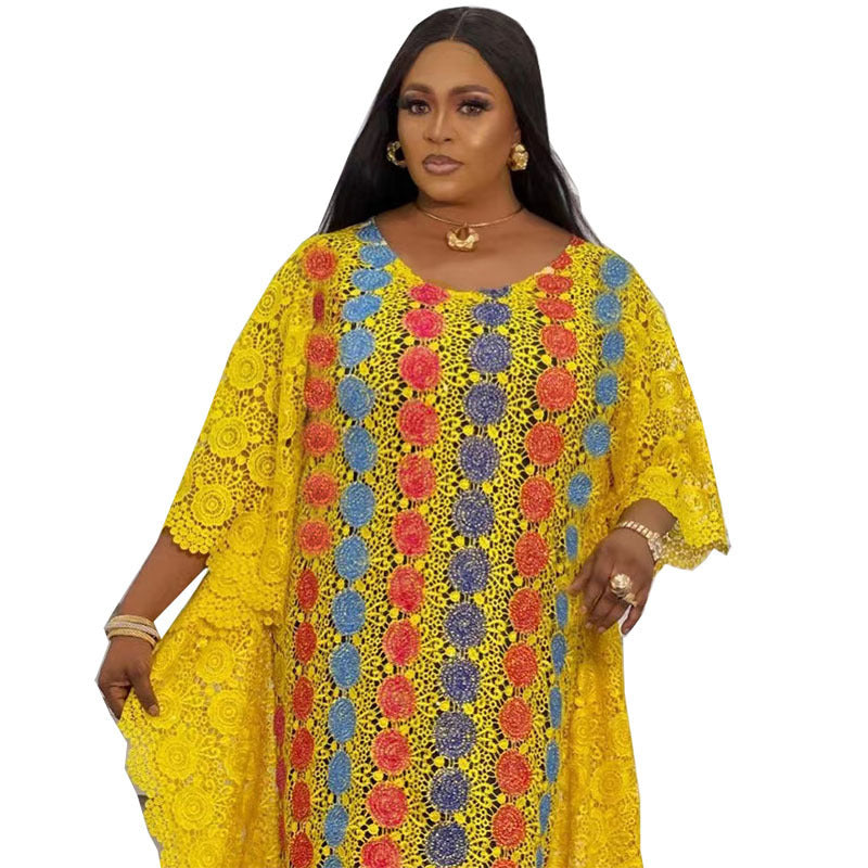 supply of lace looseplus size women's robe stripesd flower round neck long sleeves fashion popular model special price