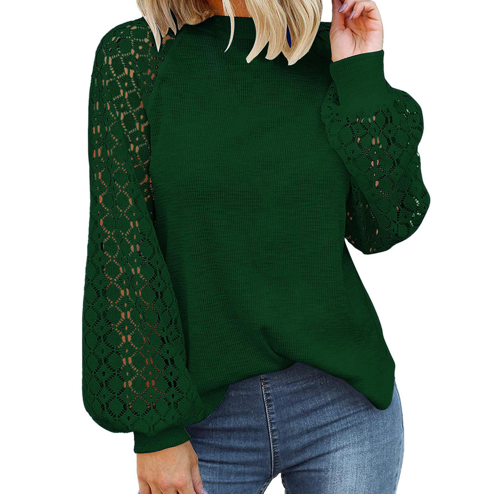 fashionexport cross-border new arrival  independent station round neck long sleeves lacepatchworkloosetops women