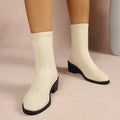 Export women's shoes  fashionknittingspring & fall single boots pointed thick heel women's flats thin boots women's mid-heeled short boots