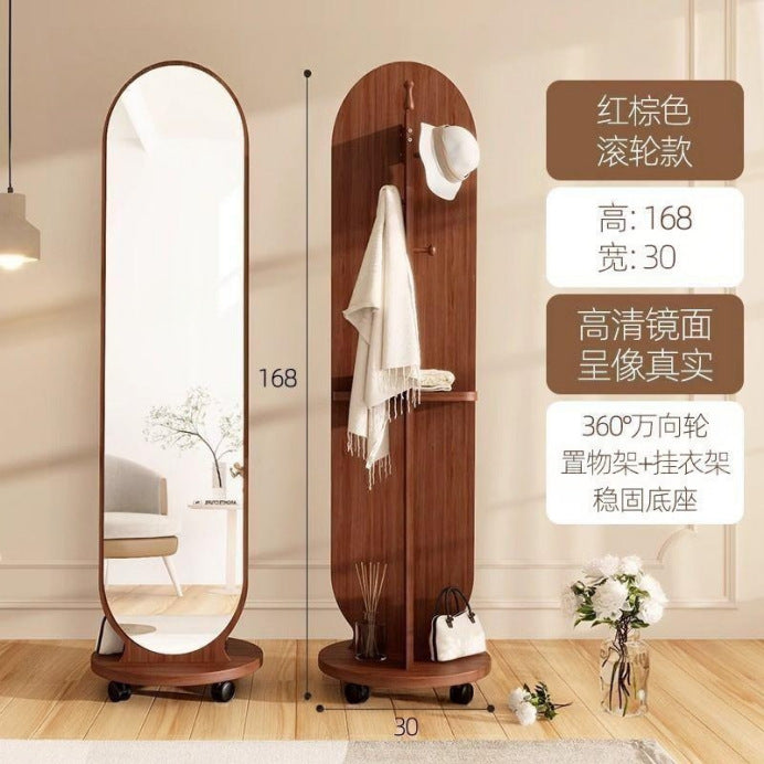 Full-length mirror, rotating mirror, dressing mirror, full-length floor mirror, movable, with coat rack, all-in-one clothes rack, fitting mirror