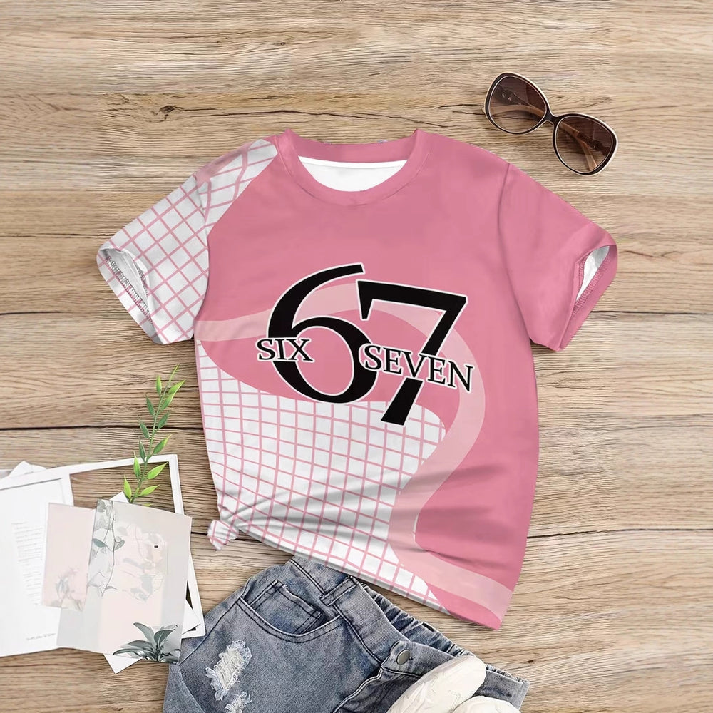 Kids' t-shirt, 67 elements, 3d digital print, summer girls' casual fashion crew neck short sleeve cartoon tee