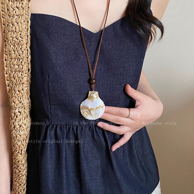 2026new arrival forest style retro starfish pendant necklace lazy style literary leather rope necklace ocean style clavicle chain