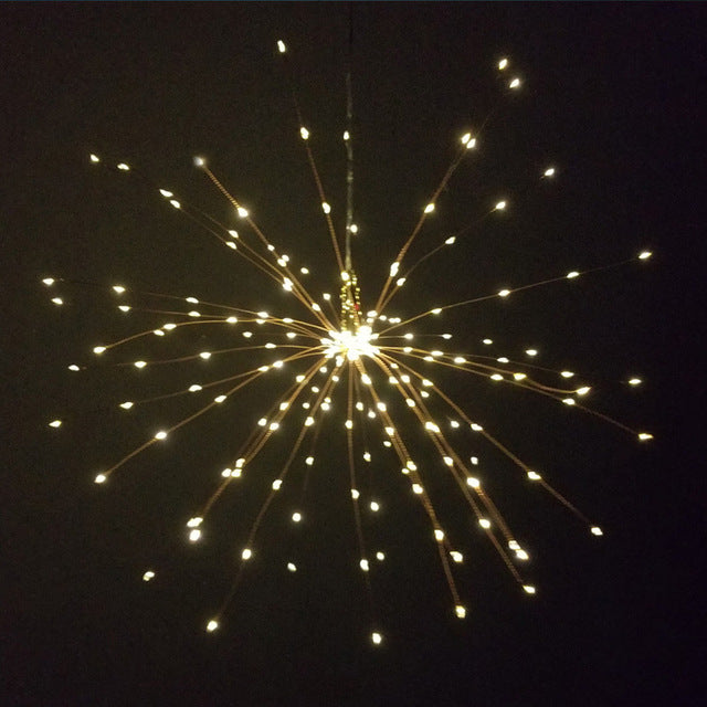 's new LED hanging fireworks light, cylindrical battery box with remote control dandelion light string outdoor copper wire light