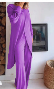fashion new women's long sleevessuitloose pantssuitasymmetricalfashioncasual cross plus size two pieces