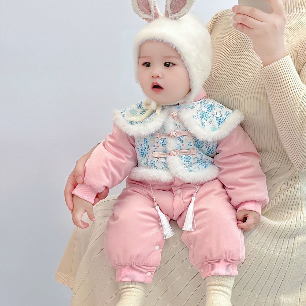 Baby autumn/winter chinese style romper - cute princess full month celebration hanfu - fleece-lined quilted outfit