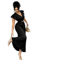 Amazon fashion  summer deep v neck ruffles sleeve pleated design waist elegantdress women
