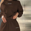 026  fashion cross-border retro brown sports suit small letter embroider short sweatshirt jogger pants