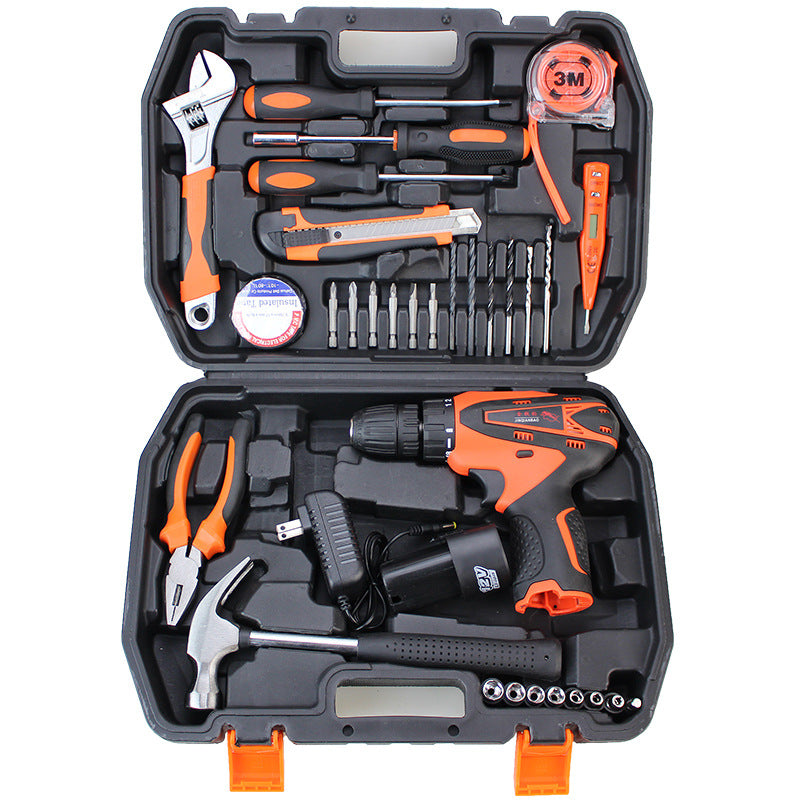 Lithium battery drill comprehensive toolbox set Household combination tool Hand drill 12v 21V lithium battery drill hardware set