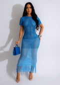 Zhongsi chuang cross-border e-commerce: european and american style sexy knitted tassel beach maxi dress - summer short sleeve long dress