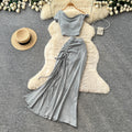 Lazy style vest skirt oblique shoulder suit women's summer silmslimming looktwo-piece setfashionelegantwork clothingsuit