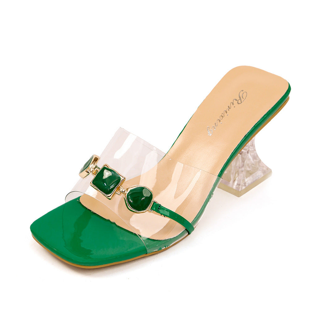 Wholesale plus size crystal heel women's sandals and slippers - new summer collection, elegant and chic, perfect for dates