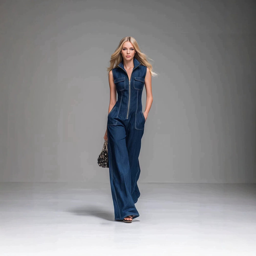 Amazon's new export fashion silm shows body shape fashiontrendy sense denim jumpsuit straight-legpants tight waist