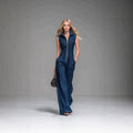 Amazon's new export fashion silm shows body shape fashiontrendy sense denim jumpsuit straight-legpants tight waist