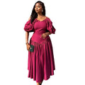 European and american cross-border women's fashion  summer new arrival: elegant puff sleeve camisole bodycon pleated asymmetrical dress