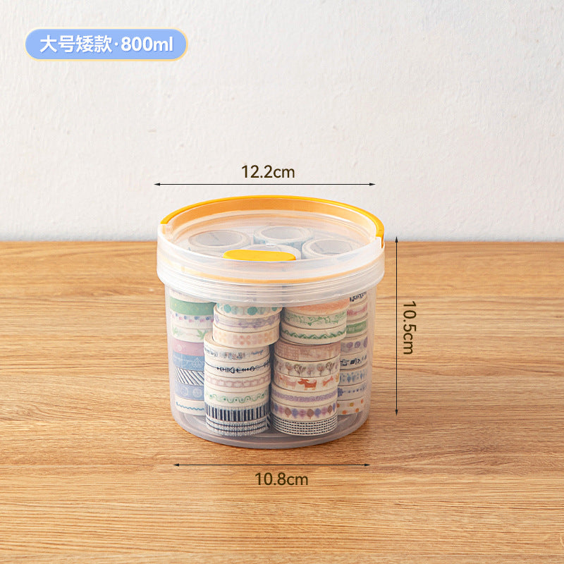 Desktop round handheld pen holder storage box with lid transparent plastic multi-functional desk sundries stationery storage box