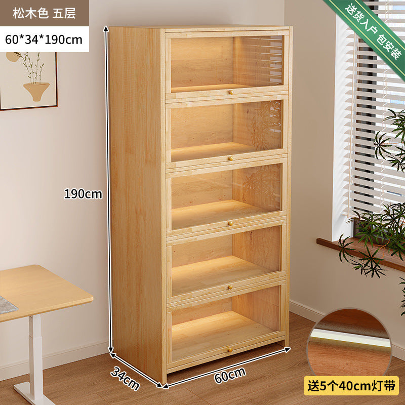 Solid wood dust-proof bookcase integrated against the wall Walnut color storage cabinet Locker Floor storage cabinet Household bookshelf