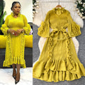 Miya european and american style dress - women's spring collection - high-end, 3d floral design, tie-waist, ruffle hem, pleated maxi dress