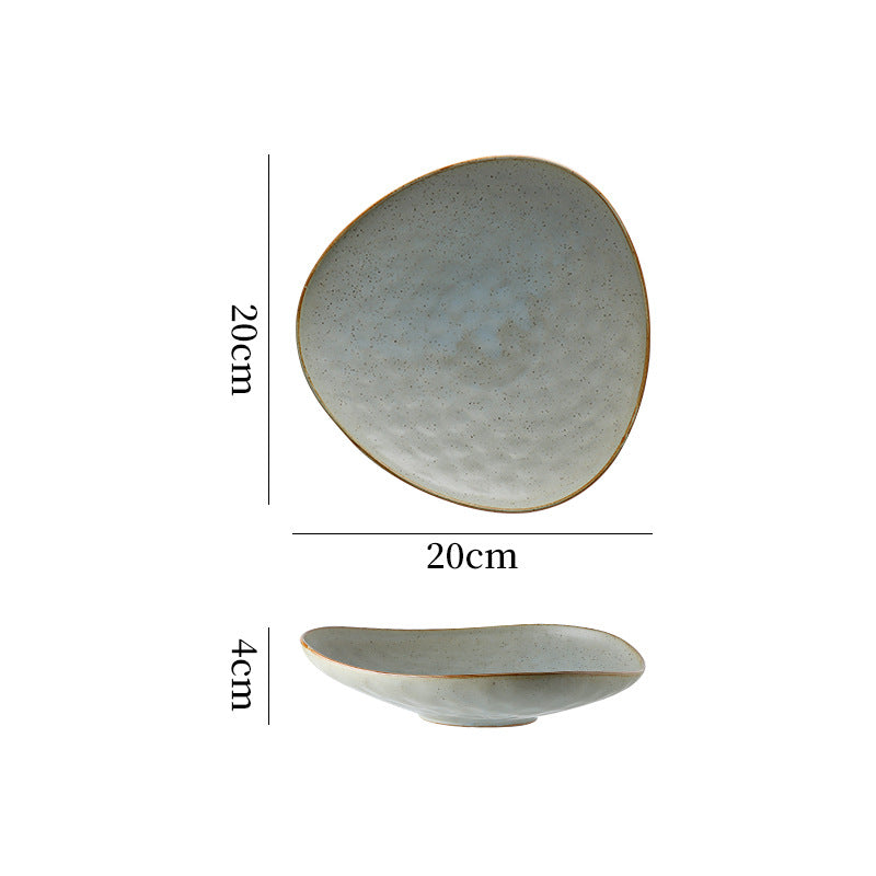 Personalized ceramic retro stoneware ceramic tableware triangular dessert plate restaurant hotel business ceramic salad plate