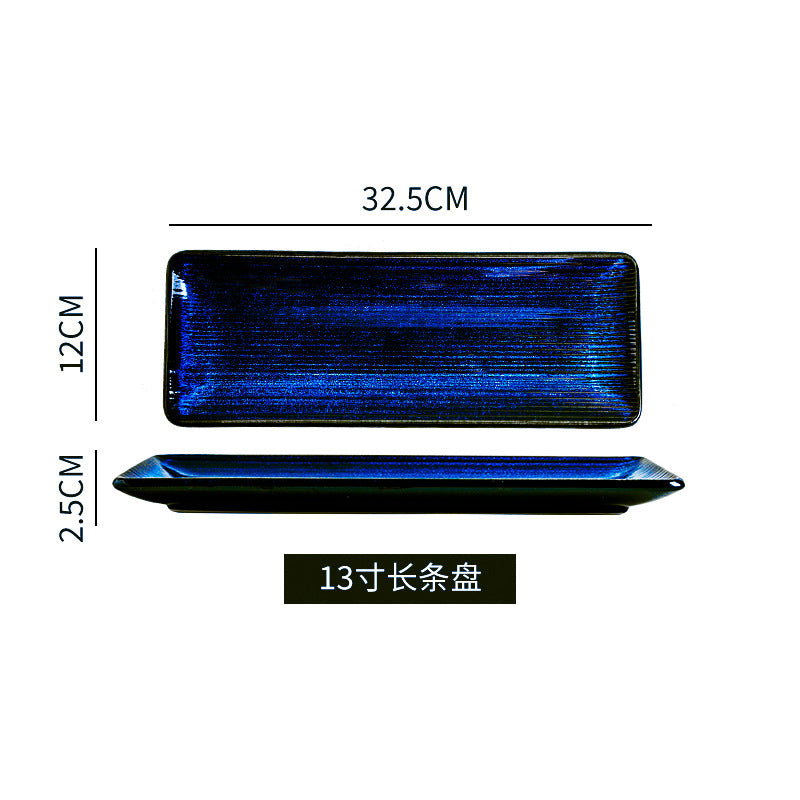 Creative kiln-turned retro ceramic tableware japanese style high-looking sushi plate long plate sashimi dish dessert plate