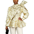 Autumn winternew arrival gold silk jacquard top waist accessible luxuryelegantclassybowsrufflessense of designtops