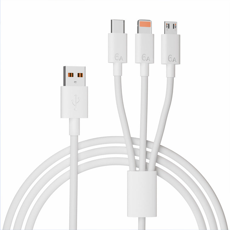 3-in-1 6a super fast charging cable, compatible with apple, huawei, type-c, and android devices, 120w charging cable, one-to-three splitter